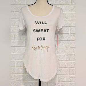 NWT Betsey Johnson *Will Sweat For Champagne* Tee Sz Xs Graphic White Shirt New